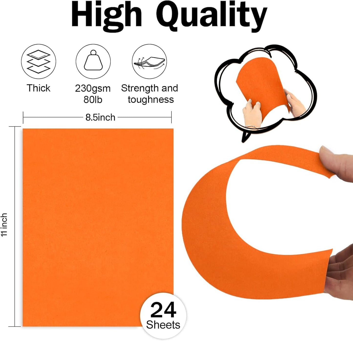 Orange Cardstock Paper 8.5 x 11 80lb Card Stock, Goefun 24 Sheets Orange Construction Paper for Halloween Card Making, Invitations, Menus, DIY Cards