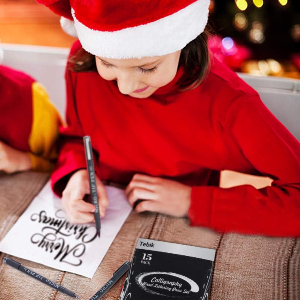 Hand Lettering Pens, 15 Pack Calligraphy Brush Pen Markers Black Ink for Beginners Writing, Lettering, Journaling, Art Drawing, Signature, Illustrations and Office School Supplies