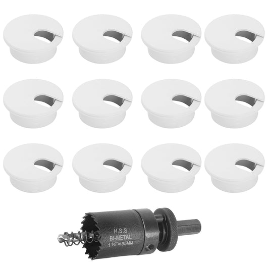 1-3/8" White Desk Grommet with Bi-Metal Hole Saw, JTemgle Plastic Cable Hole Cover Computer Table Cord Wire Organizer Caps, Desktop Cord Management for Home Office TV Stands Tabletops, 13 Pieces