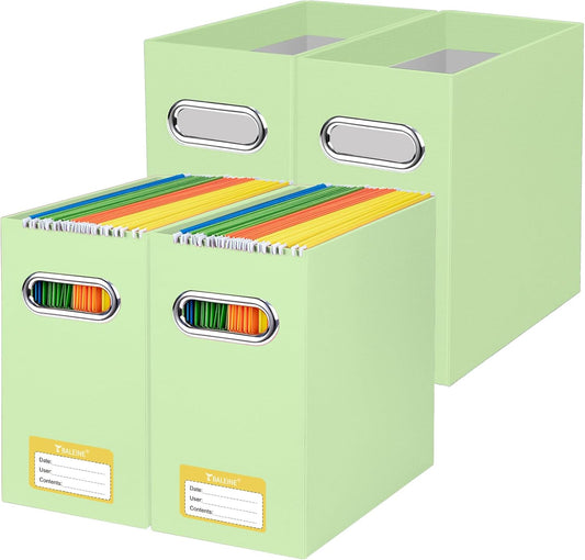 BALEINE File Organizer Box, Cardboard File Folder Organizer with Handle for Letter Size, Portable Collapsible Hanging Filing Box for Home Office Document Storage (4 Pack, Green)