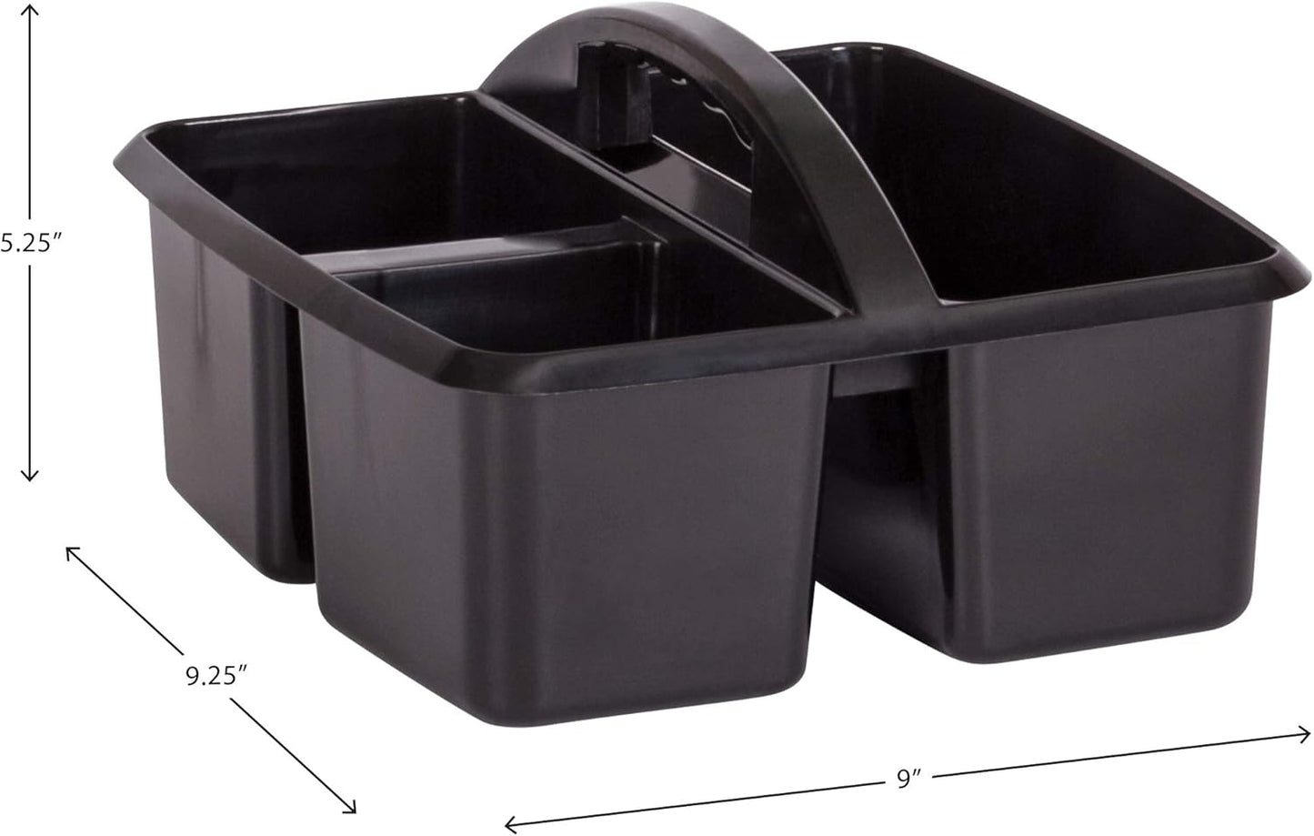Teacher Created Resources Black Portable Plastic Storage Caddy for Classrooms, Kids Room, and Office Organization, 3 Compartment, 9.25" D x 9" W x 5.25" H, 6-Pack