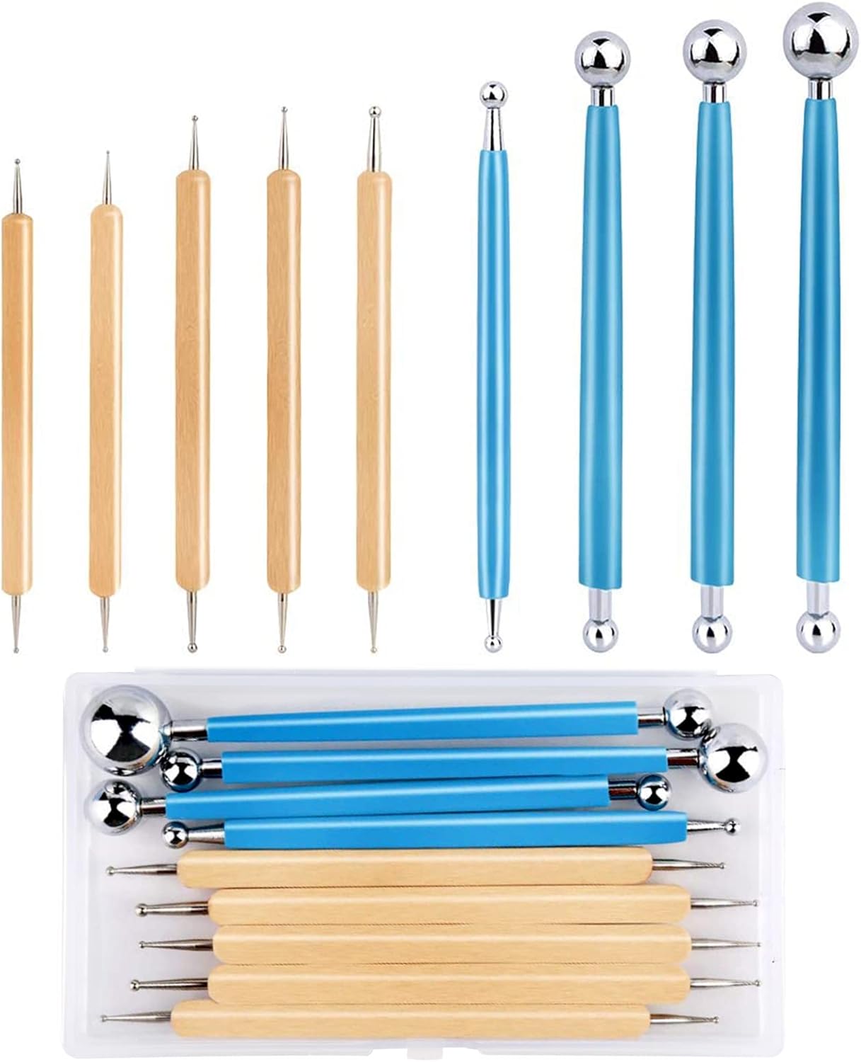 9 PCS Dotting Tools Ball Styluses with Box, Pen Dotting Tools Set for Rock Painting, Pottery Clay Modeling Embossing Nail Art