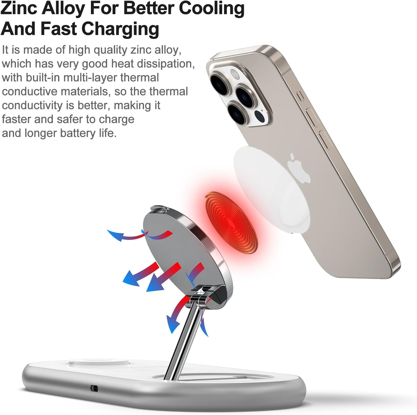 3 in 1 Charging Station for Apple - Faster Mag-Safe Charger Stand for iPhone - Magnetic Wireless Charger Station for iPhone 16/15/14/13/12 Series, Apple Watch Series, AirPods Pro (White)