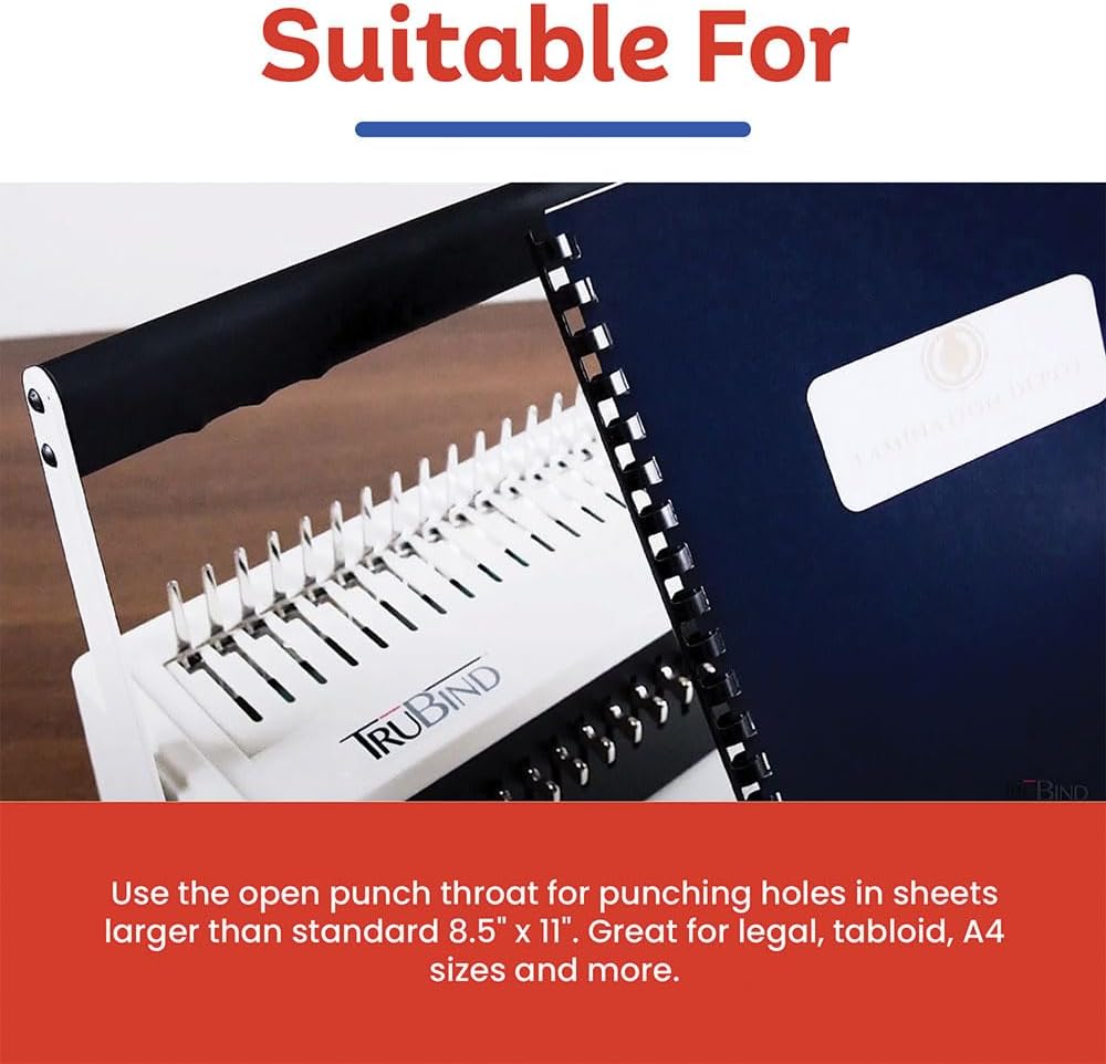 TruBind Manual Comb Binding Machine | Punch up to 20 Sheets | Bind up to 425 Sheets | 21 Fully Disengageable Dies | 19-Ring Comb | 2-Year Warranty