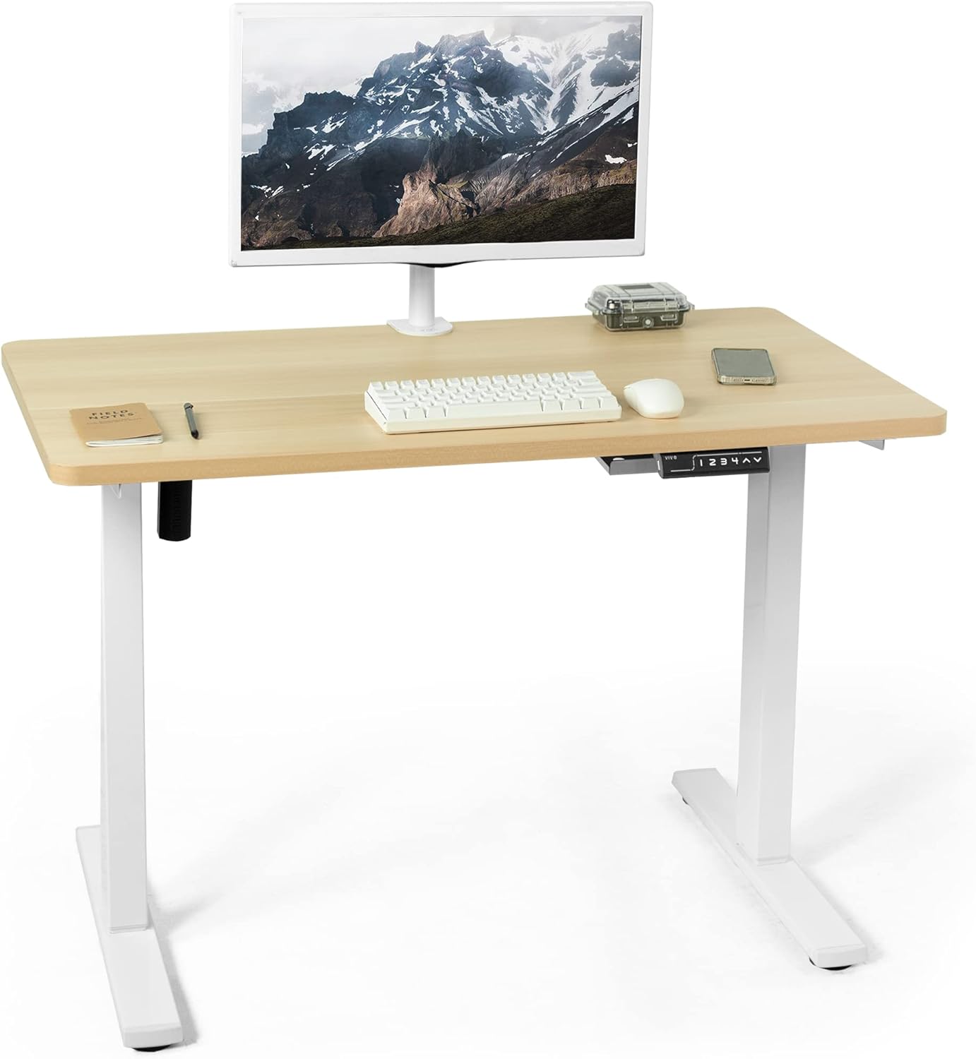 VIVO Electric 43 x 24 in Standing Desk, Memory Height Adjustment, 1B Series, Light Wood Top, White Frame, DESK-1W4C