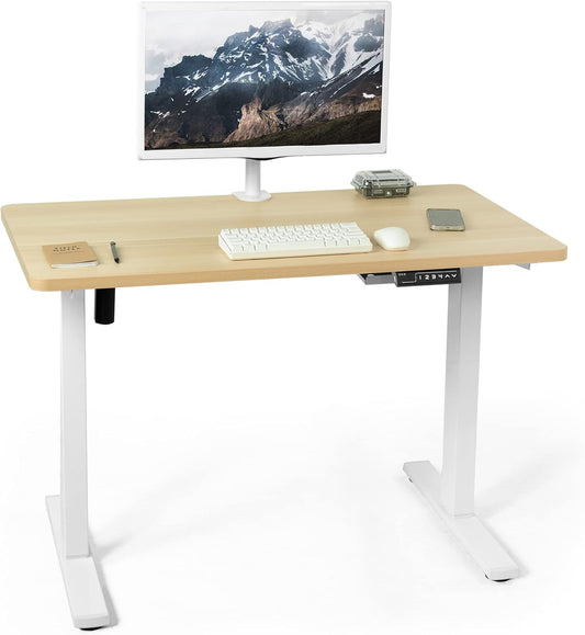 VIVO Electric 43 x 24 in Standing Desk, Memory Height Adjustment, 1B Series, Light Wood Top, White Frame, DESK-1W4C