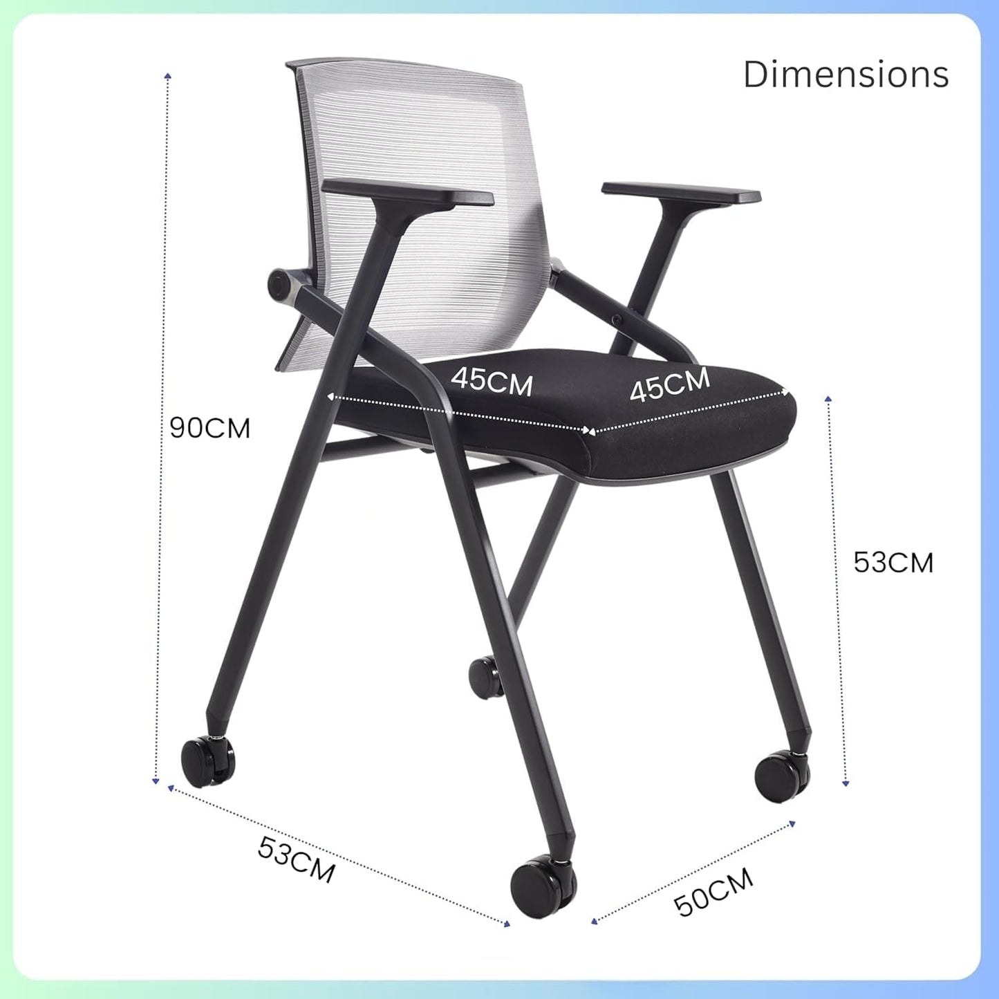 2 Pack Stackable Conference Room Chairs with Paddle Folding Office Foldable Desk Chair Mesh Back and Arms for Conference Meeting Guest Reception Home Office Training Room Chair Black