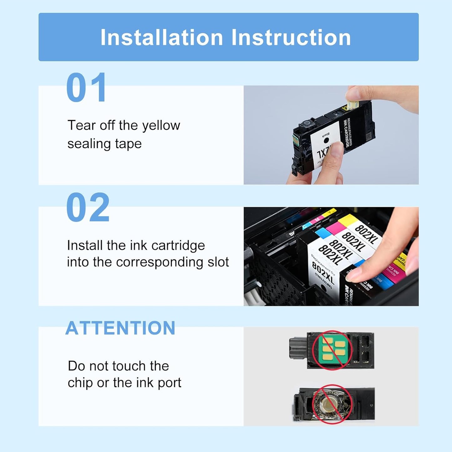 TEINO 802XL Ink Cartridges Combo Pack for Epson Printer Remanufactured Replacement for Epson 802 802XL Ink Cartridges for Epson Workforce Pro WF-4730 WF-4720 WF-4734 WF-4740 EC-4020 EC-4030 (4-Pack)
