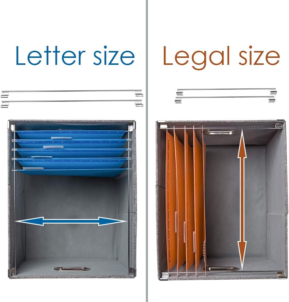 PRANDOM File Organizer Box - Set of 2 Collapsible Decorative Linen Filing Storage Hanging File Folders with Lids Office Cabinet Letter/Legal Size Black (17x14x11.2 inch)