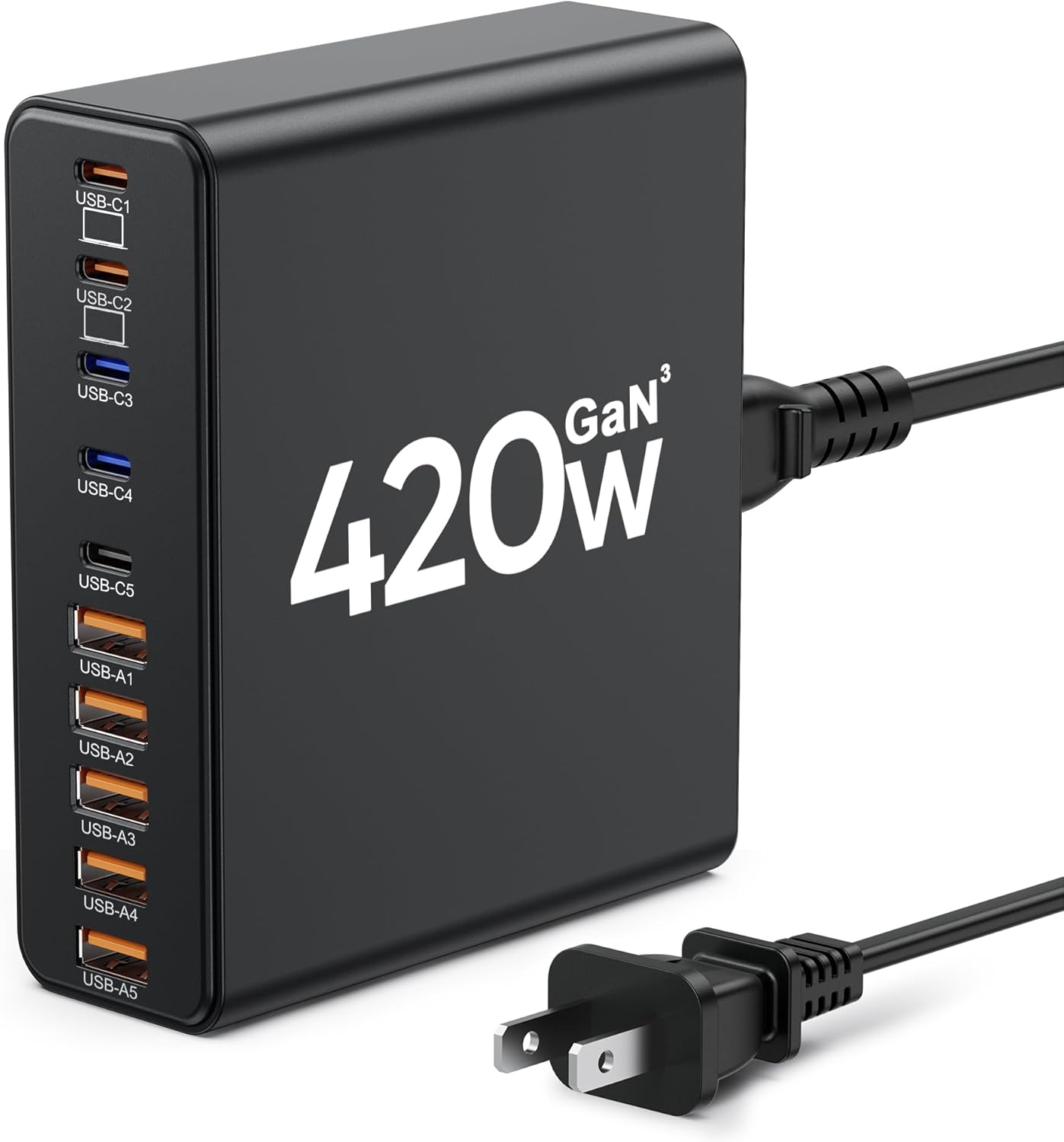 420W USB C Charger Block,10-Port Charging Station GaN Fast Charging Type C & USB A Wall Charger Adapter for MacBook Pro/Air,iPhone,iPad,Dell XPS,Samsung Galaxy(Black)