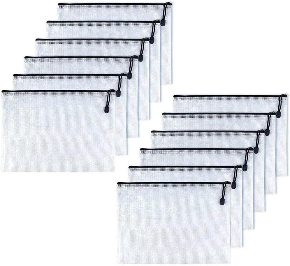 Oaimyy-A6(4.5"x 6.5",12 Pcs),Plastic Mesh Zipper Pouch Document Folders Bag Zip File Folders for School Office Supplies, Travel,Puzzles Games Organizing Storage-Black