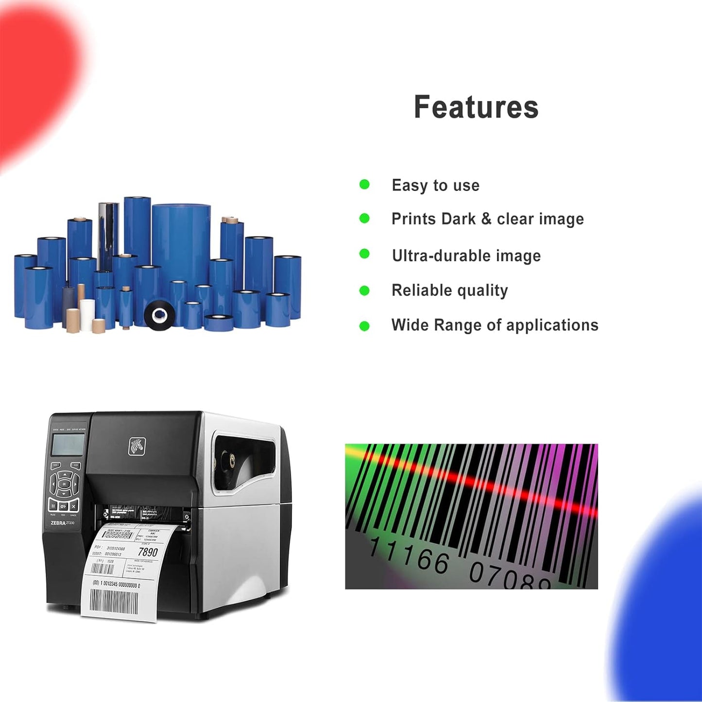 8 Rolls 4.33'' x 1476' Premium Resin Enhanced Wax Ribbon, 110mm x 450m Black Thermal Transfer Ribbon, Barcode Thermal Label Printer Ribbon, CSO-Ink Outside, 1'' Core for Zebra, TSC, GoDex, Citizen