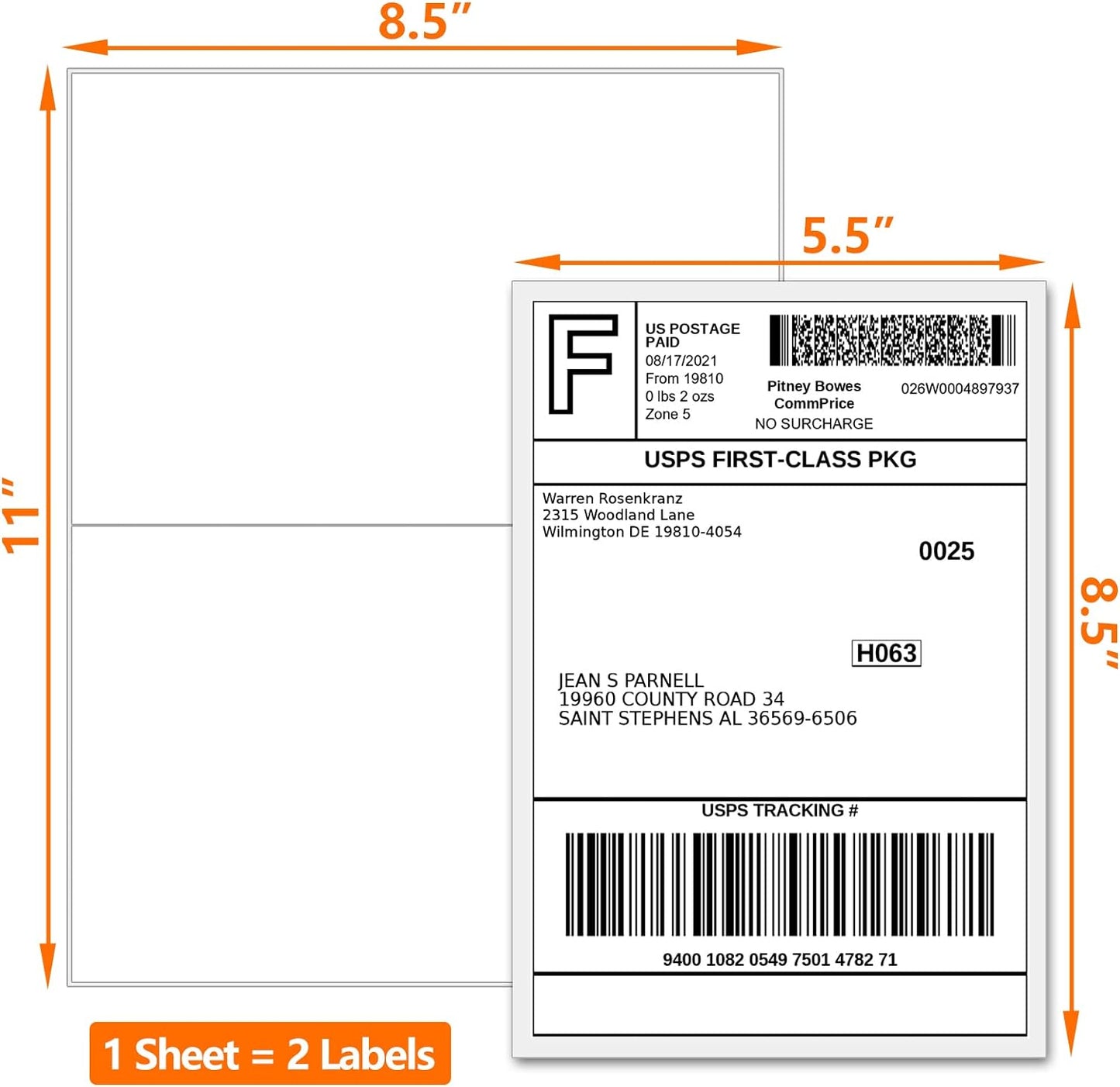 Half Page Self Adhesive Shipping Labesl, 8.5" x 5.5" Labels Compatible Laser & Inkjet Printers 2 Label Per Sheet (2000 sheets-4000 Label)