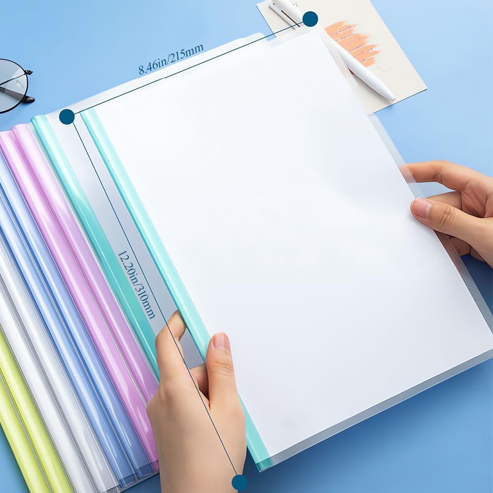 M&G 10 Pack Report Covers with Sliding Bar, 8mm Clear Report Covers for A4 and Letter Size Paper, 60 Sheet Capacity, Presentation File Folder Document Binder for School Office (Colored Sliding Bar)