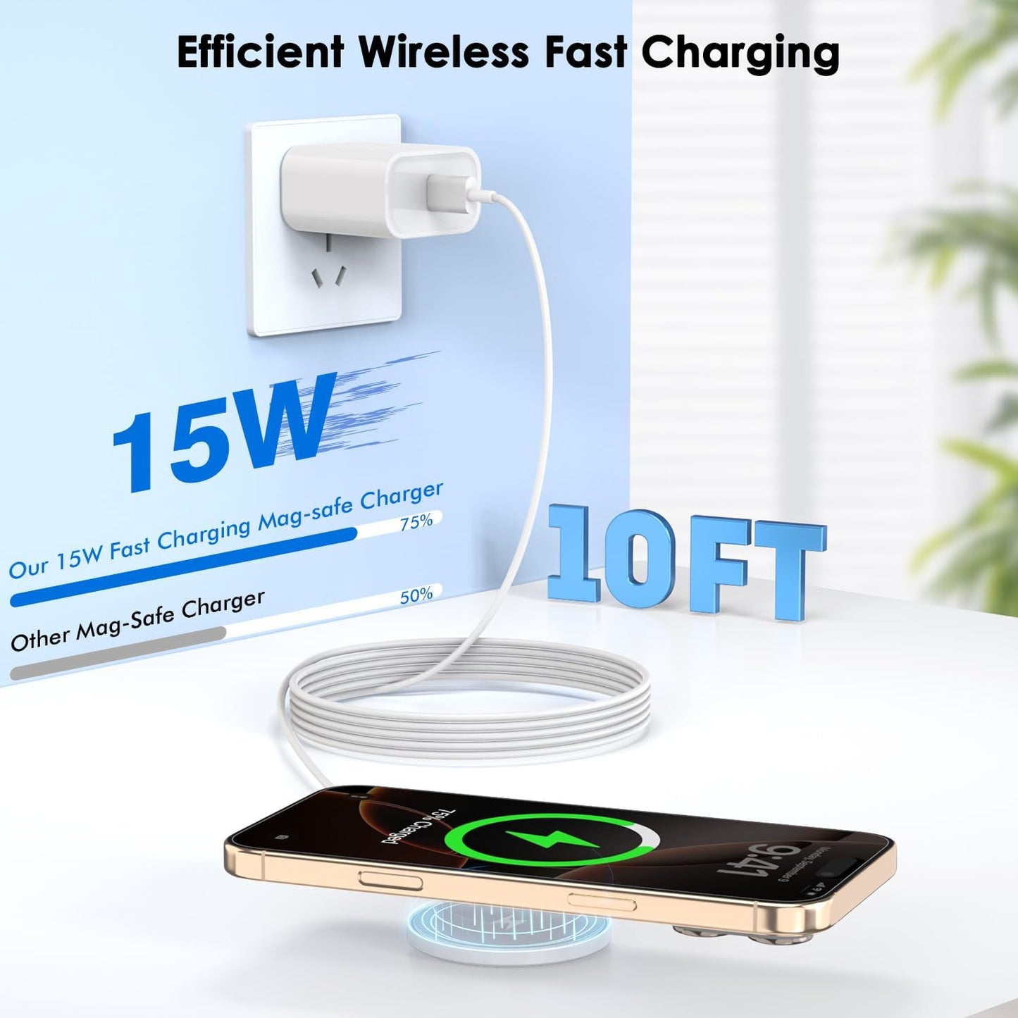 [Apple MFi Certified]10FT Magnetic Wireless Charger for iPhone 17 16,Apple Fast Mag-Safe Charger 15W Fast Wireless Charging Pad for iPhone 17/17 Air/17 Pro/17 Pro Max/16/15/14/13/12 Series,AirPods 3/2