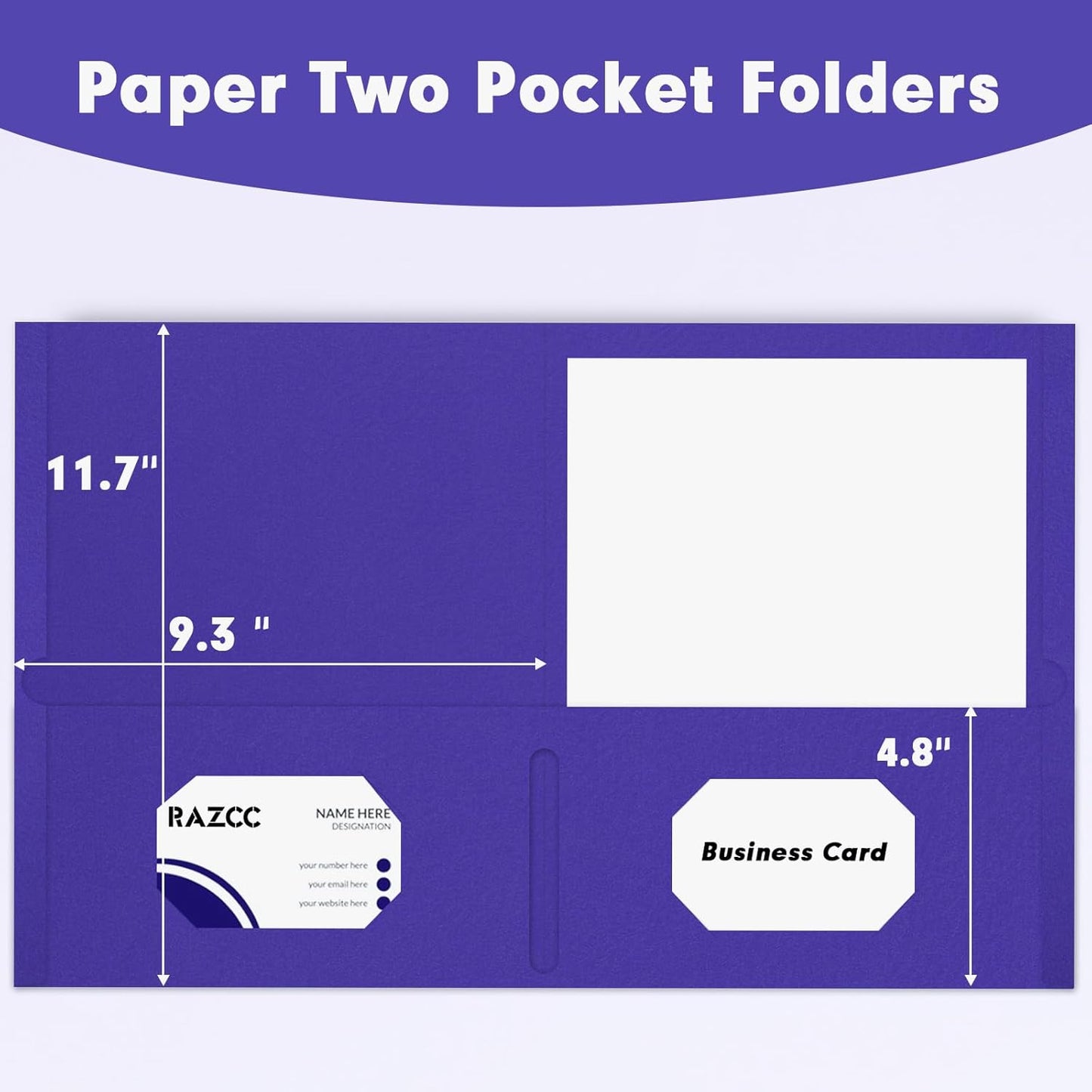 Two Pocket Folders, RAZCC 50 Pack 2 Pocket Folders Fit Letter Size Paper, Paper Folders with Pockets for School Office Business Home, Purple