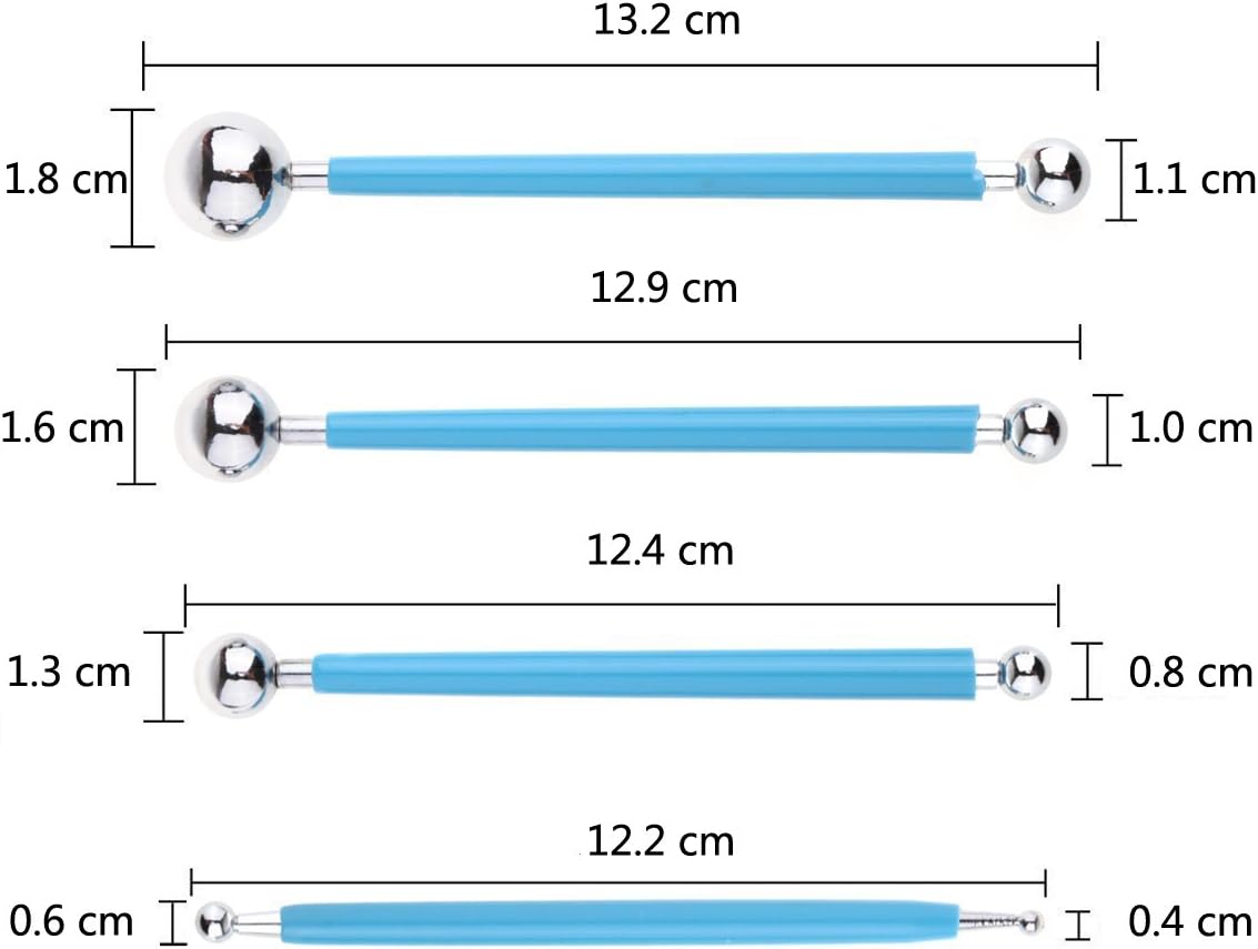 Ecjiuyi 9PCS Sculpting Tools,4PCS Double-Ended Metal Ceramic Clay Ball Stylus Dotting Tools and 5PCS 2 Way Silicone Polymer and Embossing Paper Flower Indentation Tool Set