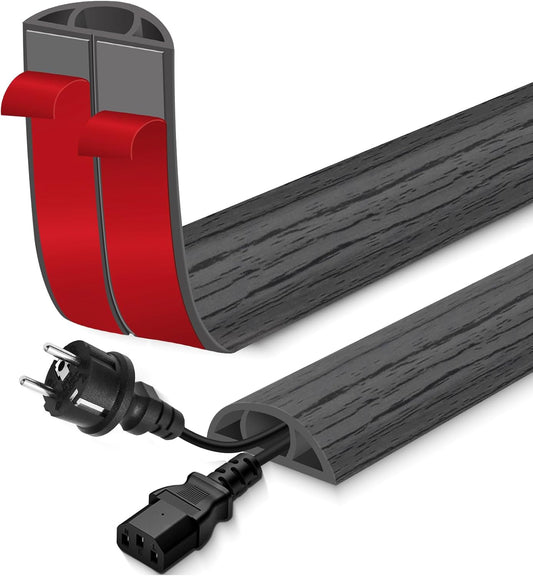 Floor Cord Cover for Wires on Floor Self Adhesive Cord Hider Floor Cable Management Wire Covers for Cords Protector Prevent Cable Trips Cord Cavity W 0.59" x H 0.31", Deep Gray Wood, 20Ft