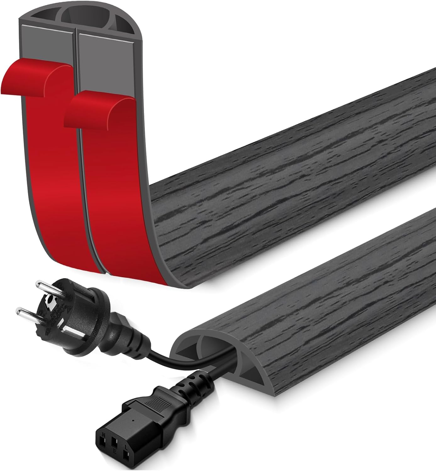 Floor Cord Cover for Wires on Floor Self Adhesive Cord Hider Floor Cable Management Wire Covers for Cords Protector Prevent Cable Trips Cord Cavity W 0.47" x H 0.27", Deep Gray Wood, 3.3Ft