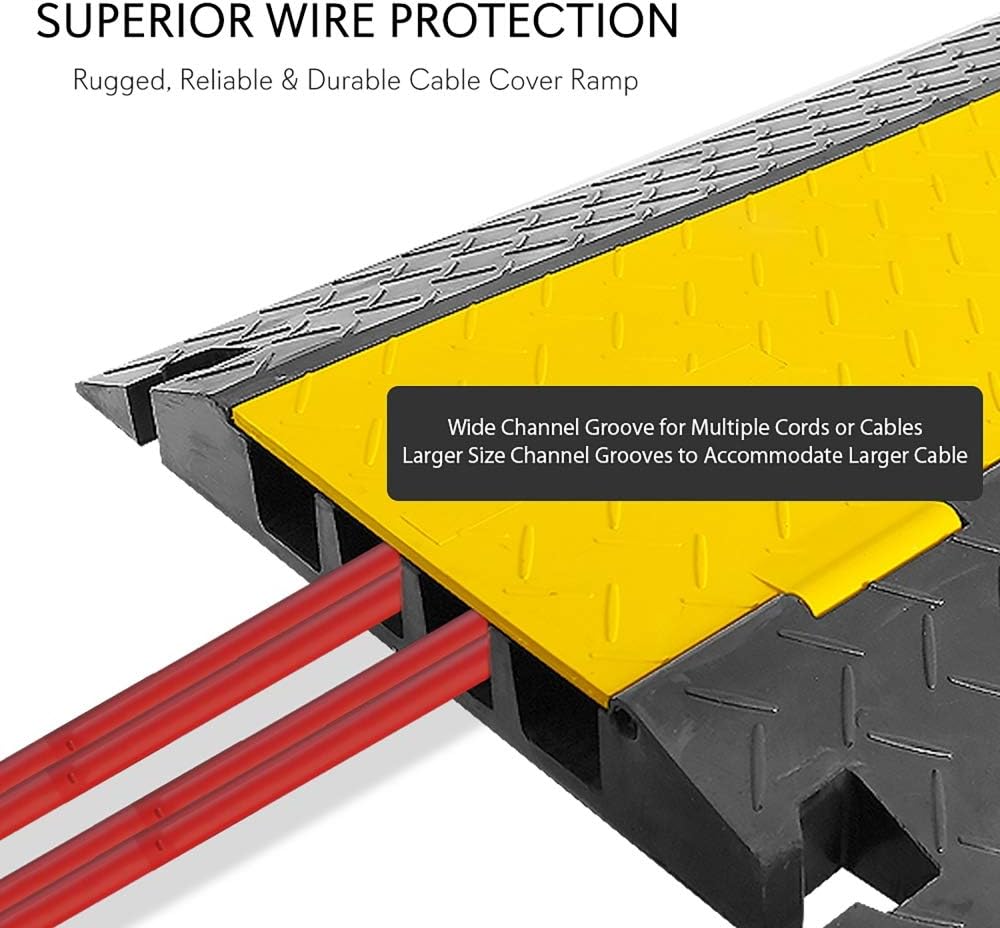 Pyle Hose & Cable Protection Ramp - Extra Heavy Duty Four Channel Extra Large Opening for Water Hose Car Truck Pedestrian Ramp Supports 55000 Lbs, Flip-Open Cover, 31.5” x 23.2” x 3.14” PCBLCO108