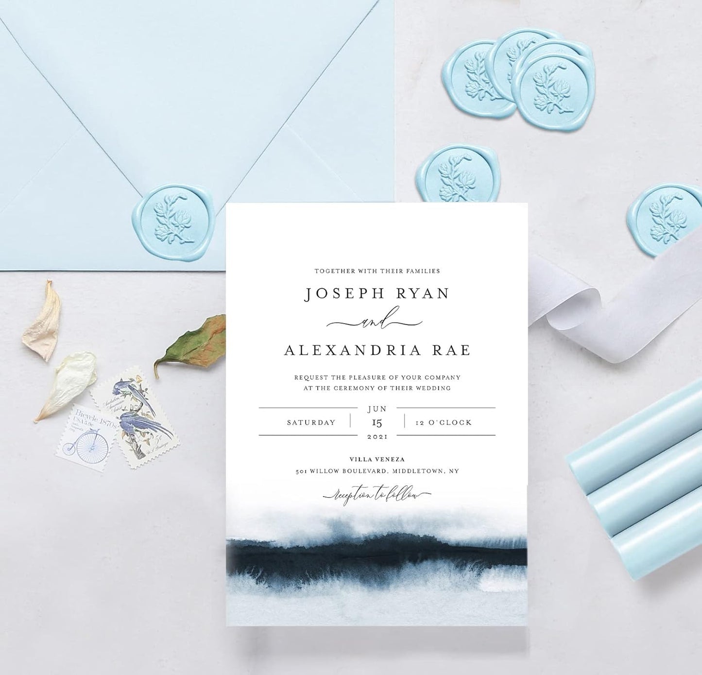 UNIQOOO Light Baby Blue Glue Gun Sealing Wax Sticks for Wax Seal Stamp - Perfect for Wedding Invitations, Thank You Card, Mails, Wine Gift Wrapping, Christmas Gift, Pack of 8