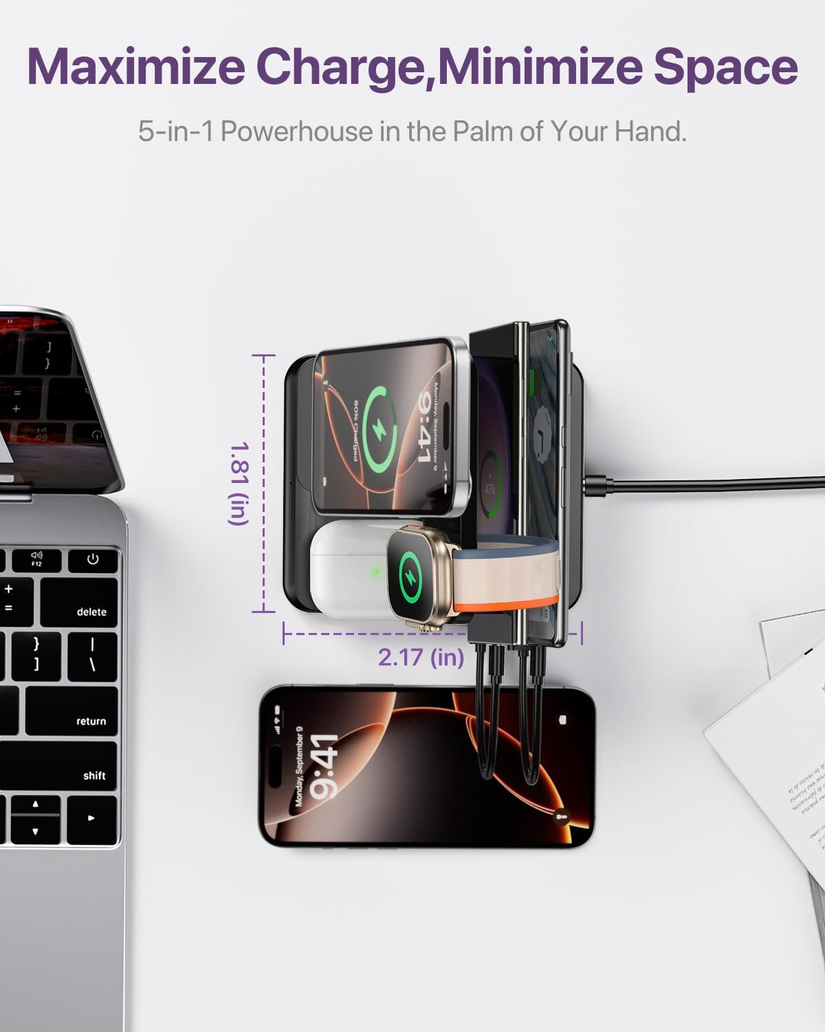 Intoval 5-in-1 Charging Station, for iPhones 17/17 Pro/17 Pro Max and Androids, iPad Pro/Air/Mini, Apple Watch 11/Ultra 3/Ultra 2/Ultra/10/9/8/7/SE, Wireless Charging Dock for Multiple Devices (Pink)