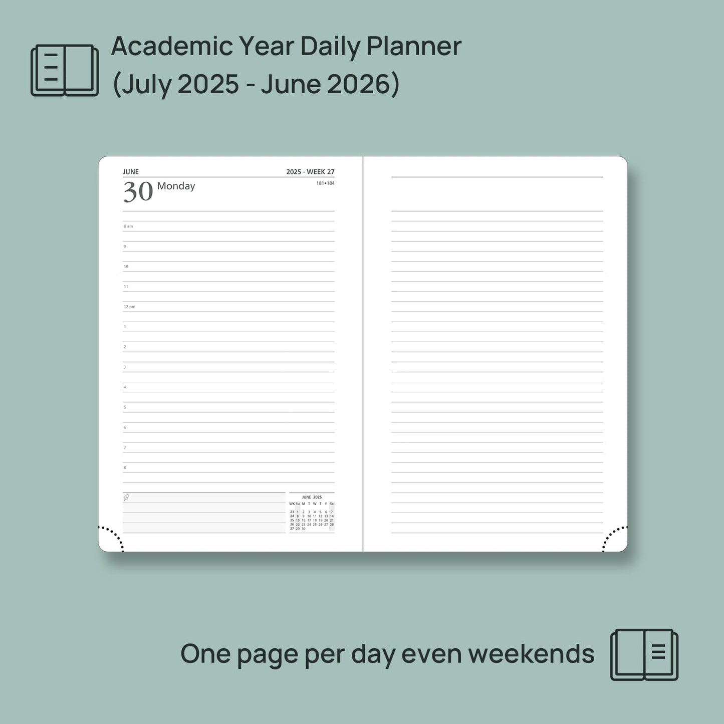 POPRUN 2025-2026 Daily Planner One Page Per Day (Medium - 5.75'' x 8.5'') - Academic Calendar (July 2025 - June 2026), 2025 Day Appointment Book with Monthly Tabs, Hardcover - Violet