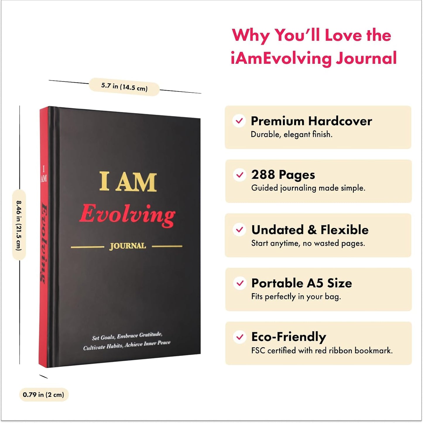 I AM Evolving Journal: Set Goals, Embrace Gratitude, Cultivate Habits, Achieve Inner Peace | Undated Gratitude Journal for Personal Development, Mindfulness, & Daily Reflection. (Black)