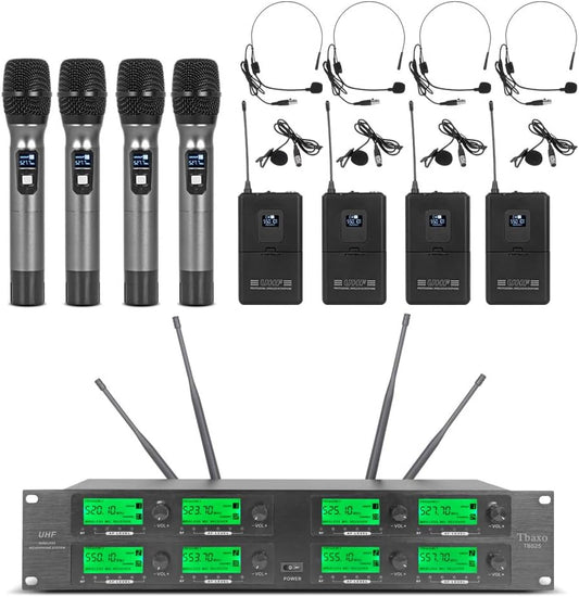 Wireless Microphone System Frequency A 8 Channel Microphone UHF 4 Handheld Mic 4 Headset 4 Lavalier Bodypack 4 Lapel Mic Karaoke System Church Speaking Conference Wedding Party Ktv