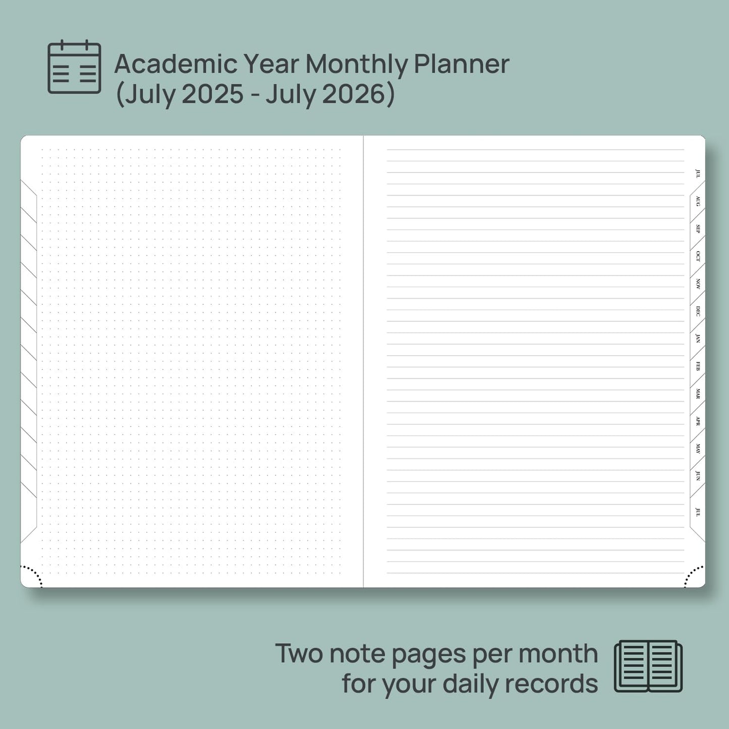 POPRUN Monthly Planner 2025-2026, 8.5'' x 11.25'', 13-Monthly Calendar (July 2025-July 2026) 15-Minute Hourly Appointment Book with Stair Tabs, Soft Cover, 100GSM Paper - Midnight Green
