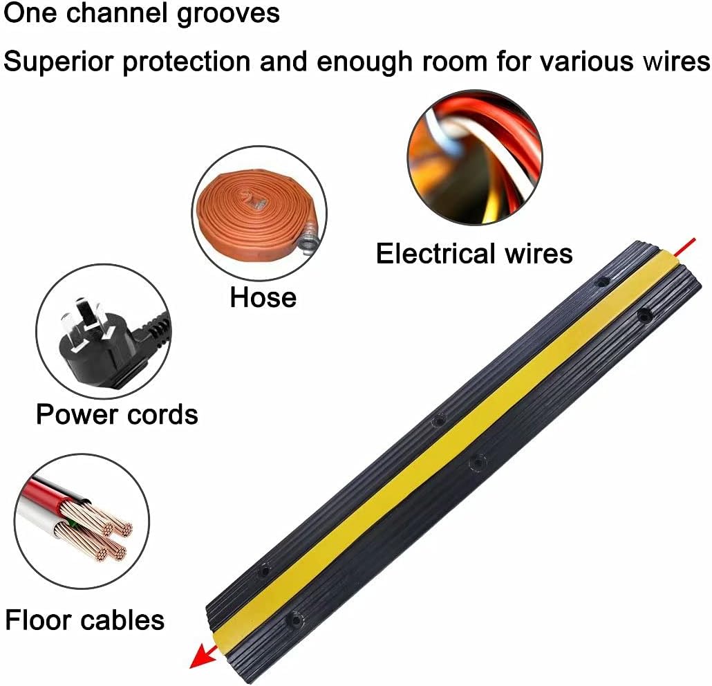 Rubber Cable Ramp Cord Cover Cable Protector Ramps Wire Hose Protective 1 Channel 22000Lbs Load Capacity Traffic Speed Bump for Asphalt Concrete Gravel Driveway Indoor Outdoor, 3 Pack