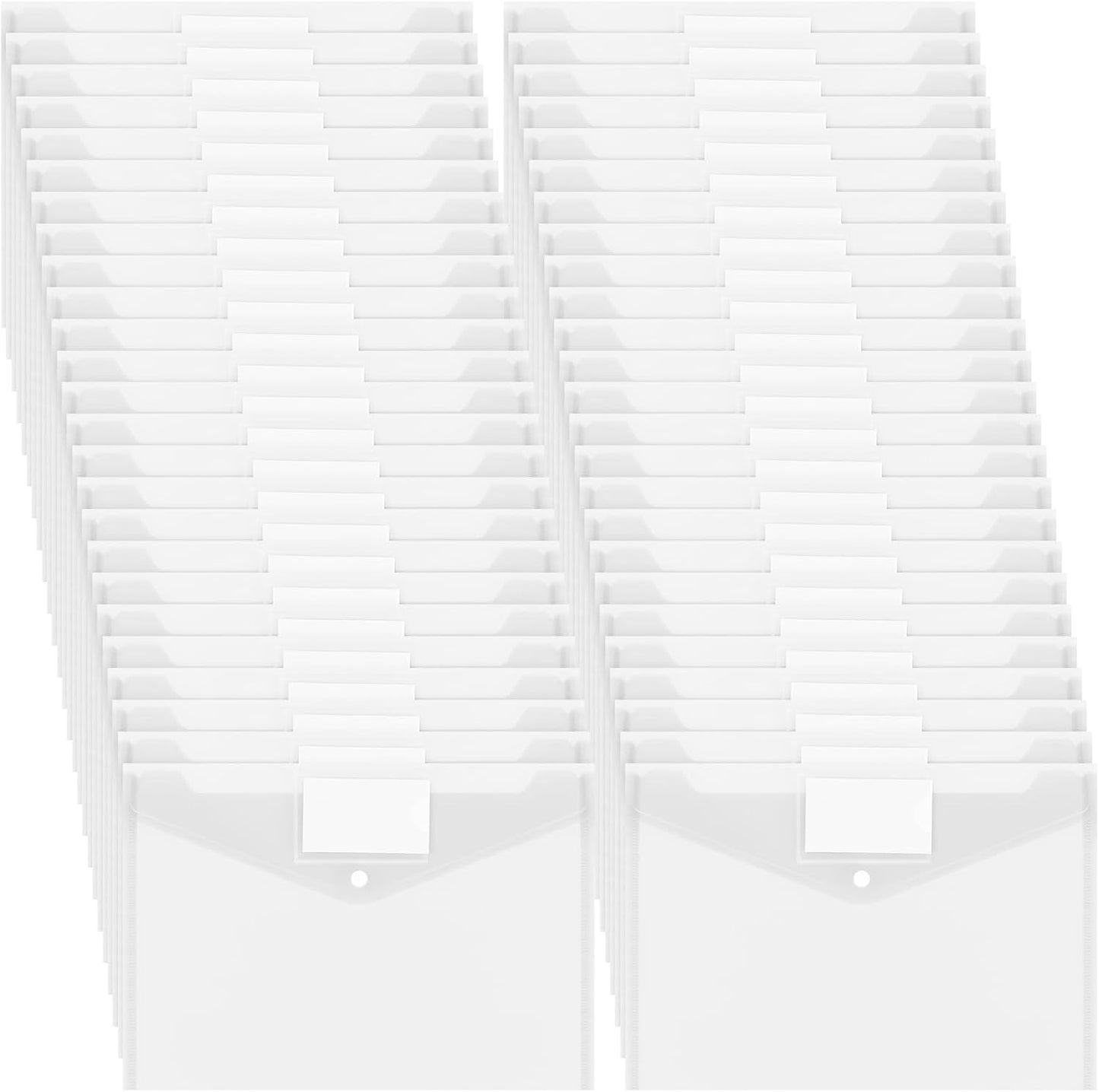 Yeaqee 50 Pcs Plastic Envelopes Poly Envelopes File Folders with Snap Button Closure Clear Folders for Documents US Letter A4 Size Filing Holder with Label Pocket for Home Office School(Transparent)