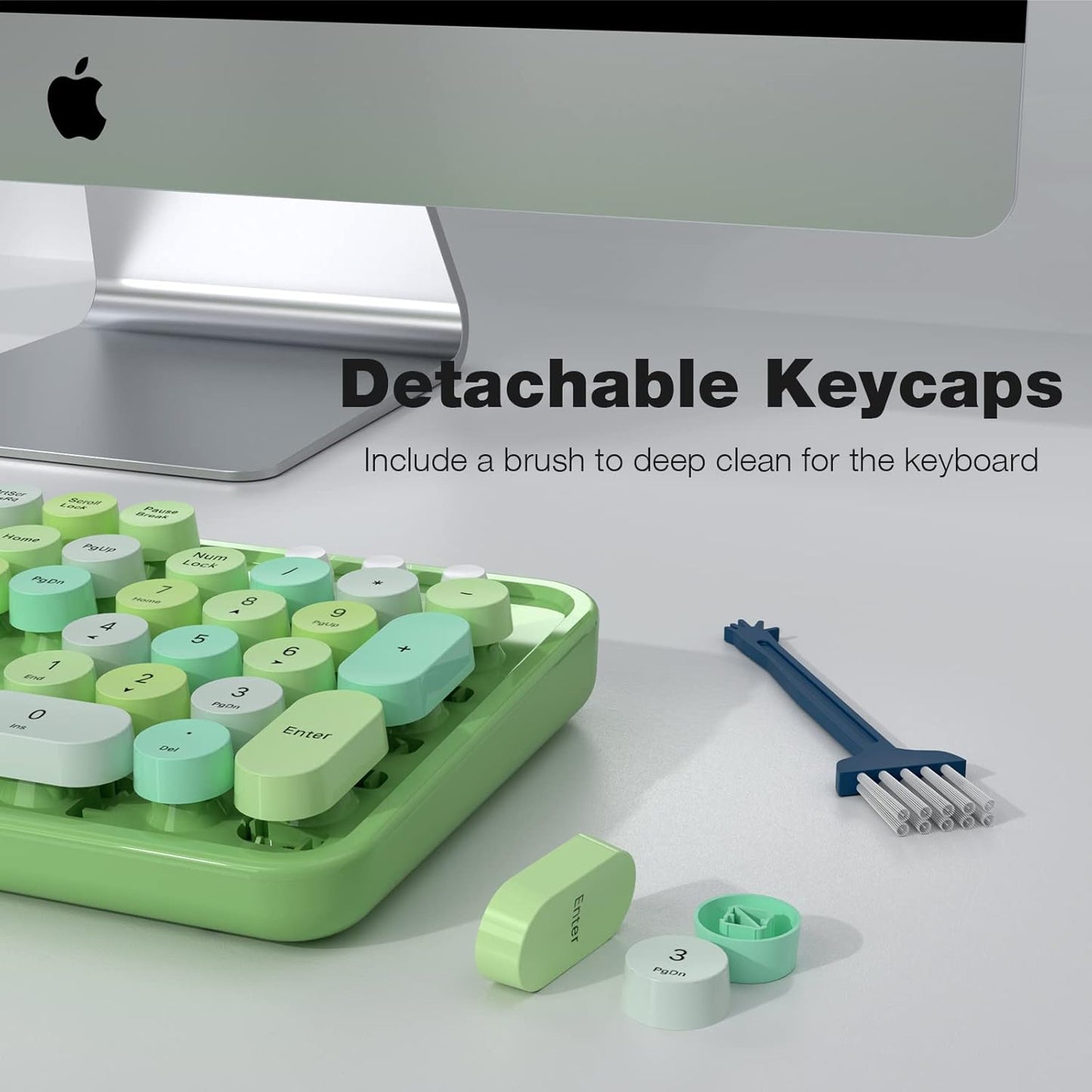 Wireless Keyboard and Mouse Combo, MOWUX Colorful Computer Full Size 2.4G Plug and Play Wireless Typewriter Keyboard and Mouse Set for Windows, Computer, Desktop, PC, Notebook (Green Colorful)