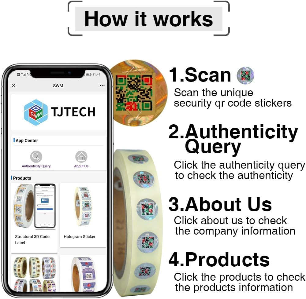 Holographic Anti-Counterfeit QR Code Labels 15 * 15mm Tamper Proof Original Genuine Security Tag Package Round Authentic Self-Adhesive Label QR Code Stickers (Silver)