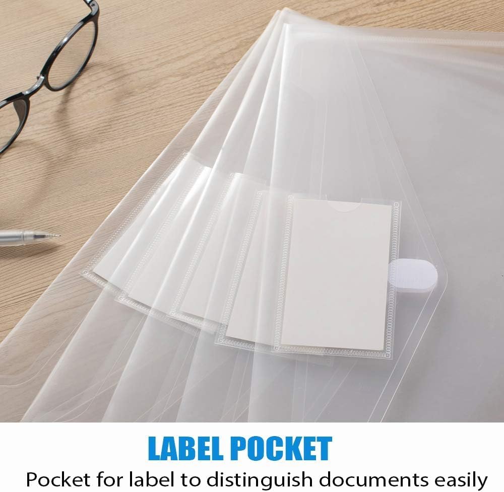 Sooez 36 Pack Plastic Envelopes Poly Envelopes, Clear Document Folders US Letter A4 Size File Envelopes with Label Pocket for School Home Work Office Organization, Clear