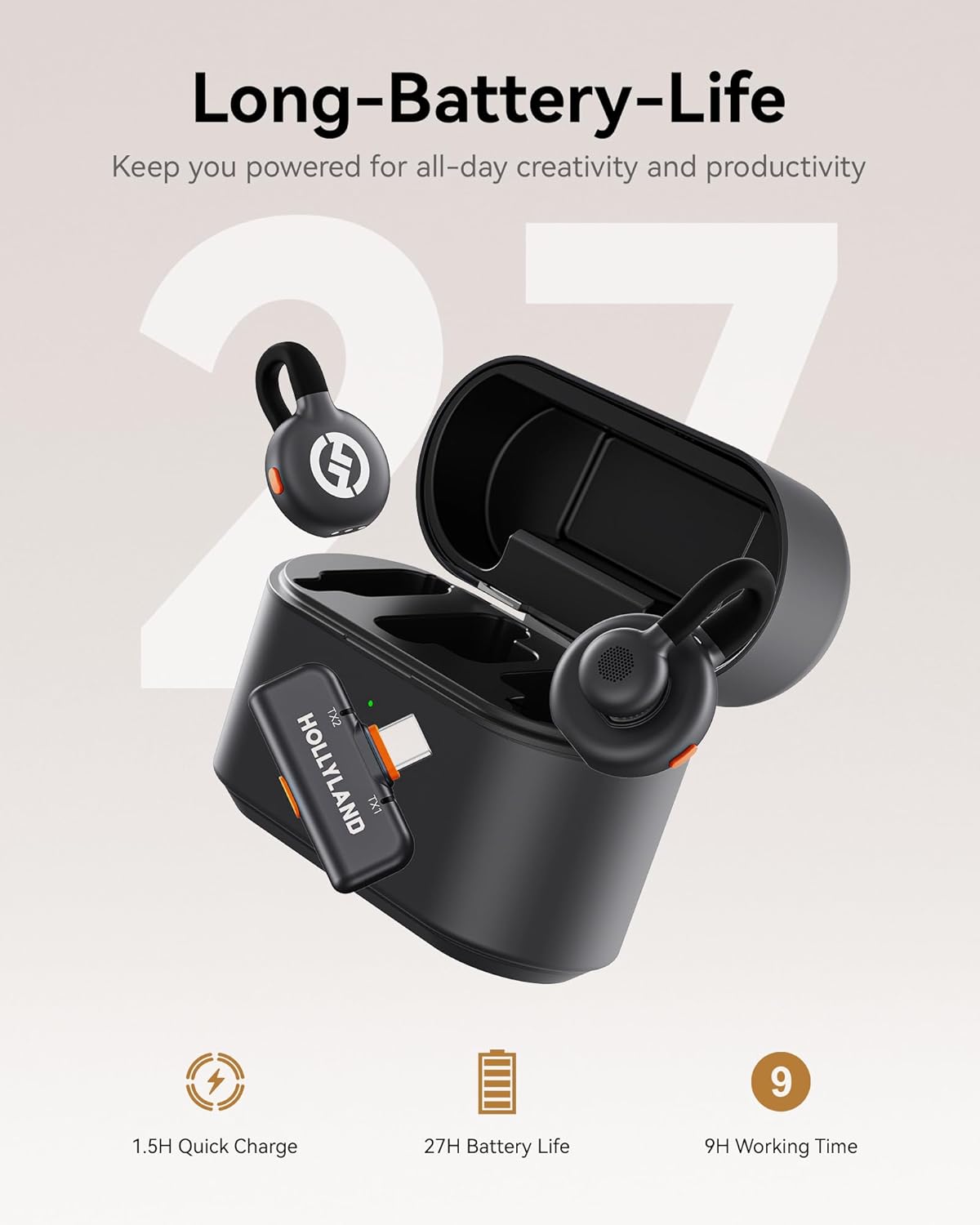 Hollyland Lark M2S Wireless Microphone with USB-C Plug for iPhone 15/16 and Android, Titanium Clip, Plug-and-Play, Noise Cancelling, 300m Range, 27H Battery Life for Vlogging, YouTube