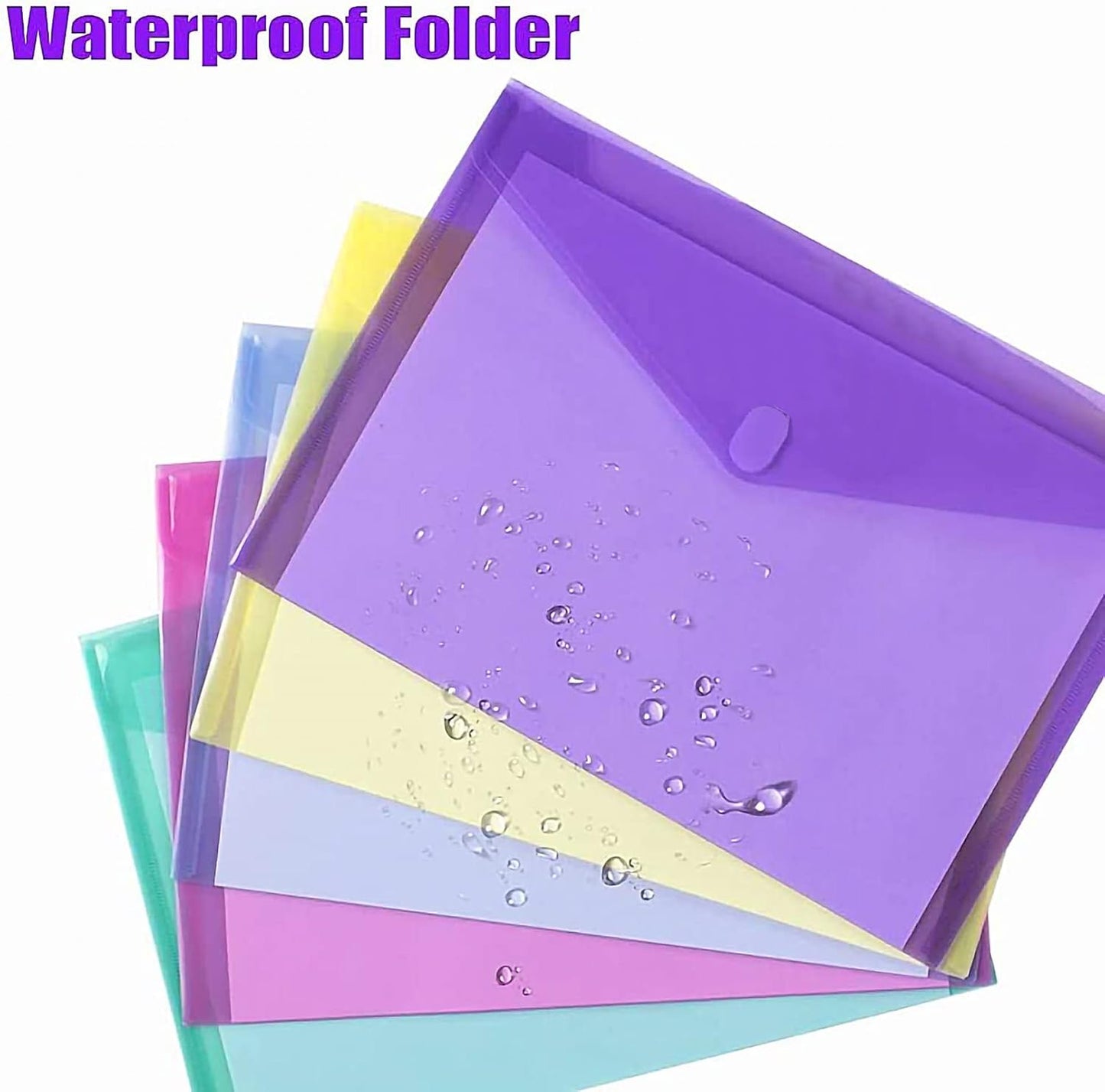 Sooez 6 Pack Plastic Envelopes, Plastic File Folders for Documents, Clear School Folder, Colored File Folders Letter A4 Size, Waterproof Poly Envelopes with Closure, 6 Color