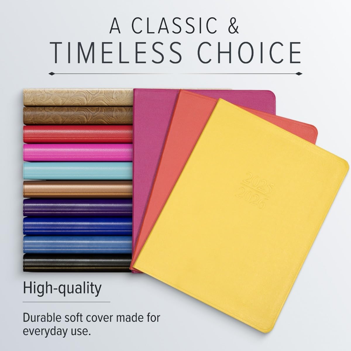 Gallery Leather Academic Planner 2025-2026, Teacher and Student Weekly Monthly Planner, Elegantly Bound Calendar with Gold-Gilded Page Edges, 18 Months - Freeport Metallic Rose Gold - 9x7"