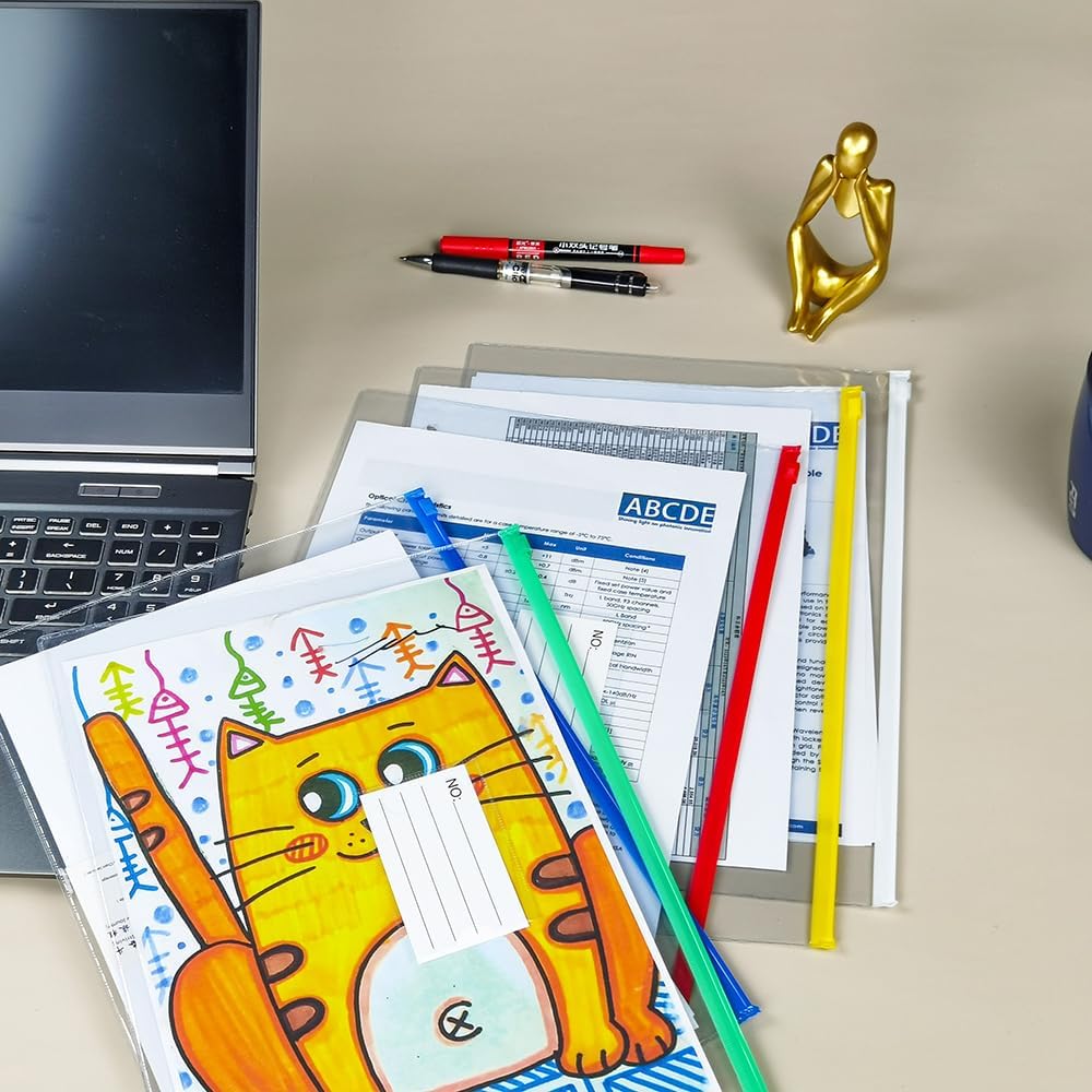 BOPART 30Pcs Poly Zip Envelopes A4 Letter Size Plastic Envelopes File Folders for Documents, Reusable Envelope Clear Zipper Pouch with Label Pocket for Home Office School Travel Supplies Storage