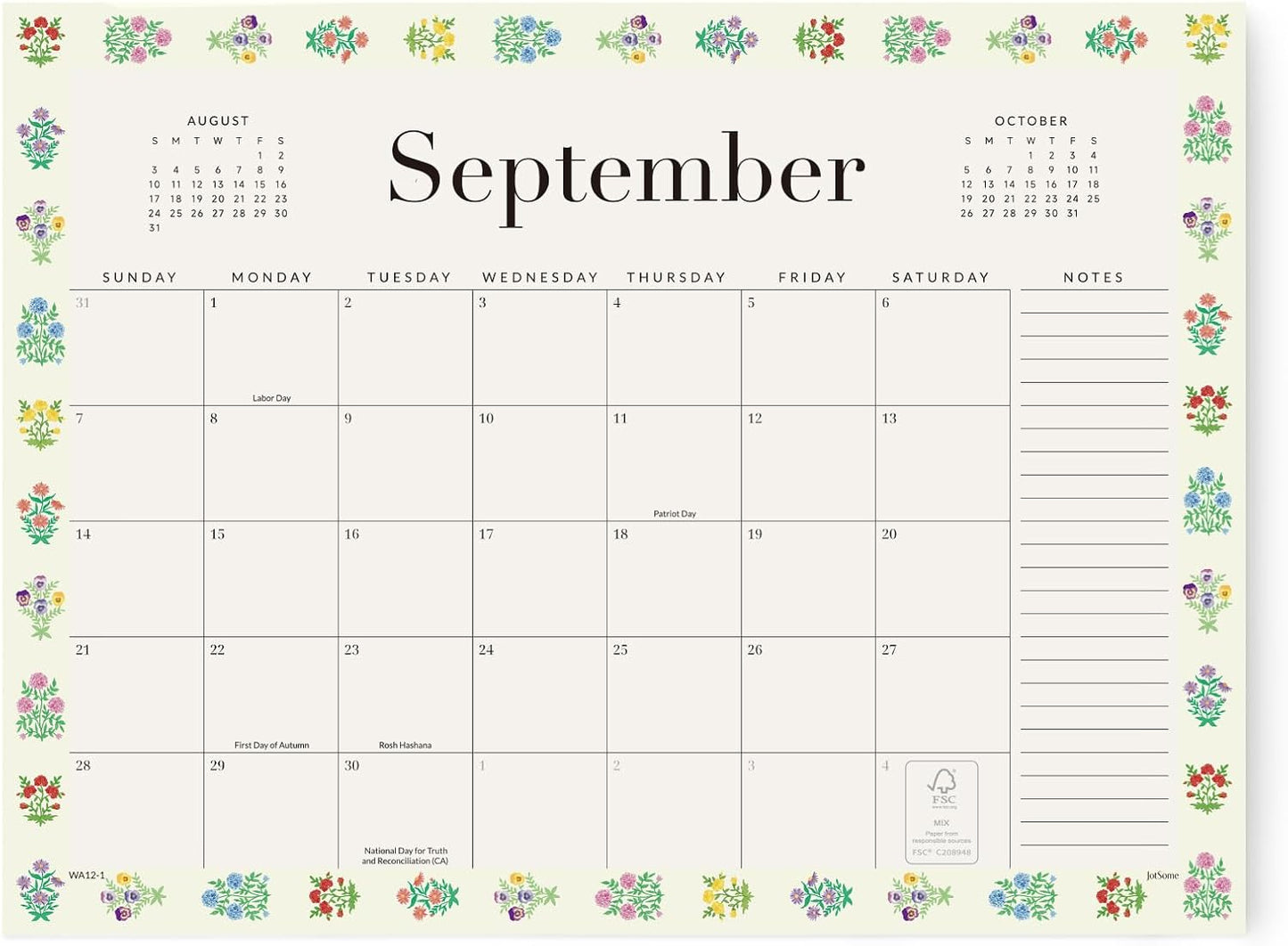 Jotsome Desk Calendar 2025-2026, Desk Pad Calendar From September 2025 to December 2026, Desk Blotter Calendar Decoration in Home and Office for Easy Organizing (Floral)