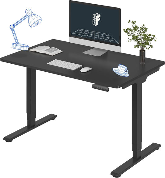 FLEXISPOT E6 Essential 3 Stages Dual Motor Electric Standing Desk 48x30 Inch Whole-Piece Board Height Adjustable Electric Sit Stand Desk(Black Frame + Black Desktop, 2 Packages)