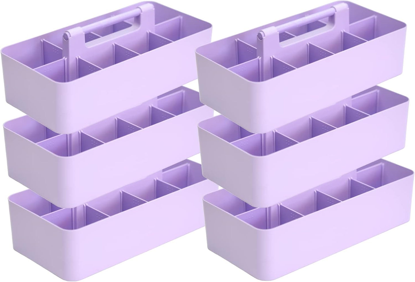 -Large Portable Caddy, DIY Dividers, 8 Compartments, School Office Supplies Home Business Basket with Handle Storage Modern Made in USA (6 PACK, Lavender)