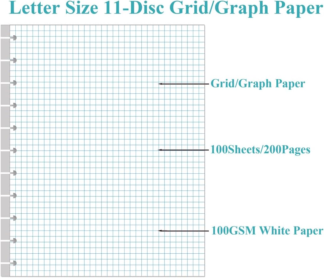 (3-Pack) A4 TUL Discbound Grid Filler Paper - 11 Disc Graph Paper, Letter Size 300Sheets / 600Pages Loose-Leaf Paper, 100gsm White Paper, 8.5'' x 11''
