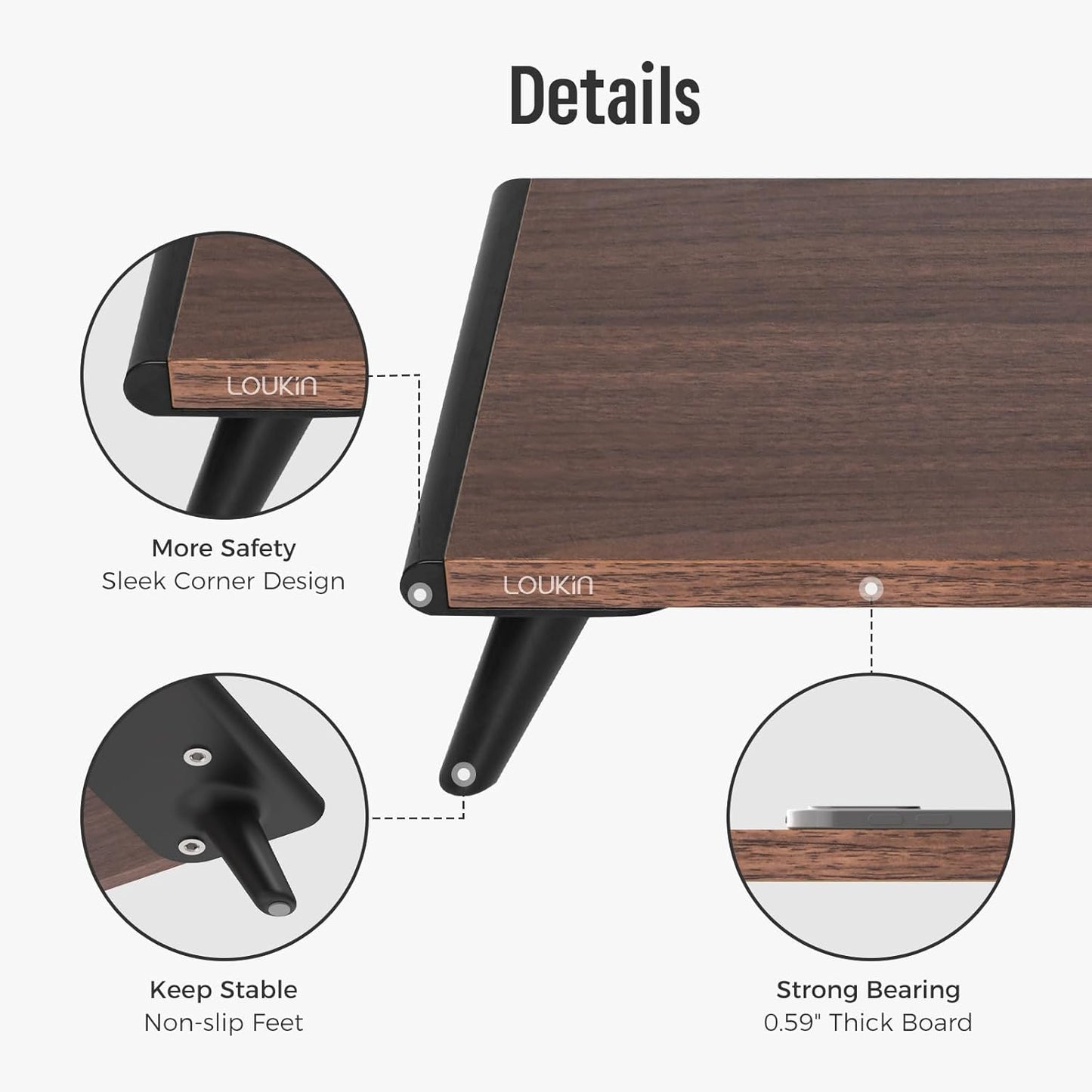 loukin Monitor Stand Riser for Desk, 22.4" x 8.3" Larger Computer Stand for Laptop, PC, Printer, Sturdy Desktop Computer Shelf with Non-Skid Rubber, Home Office (Brown)