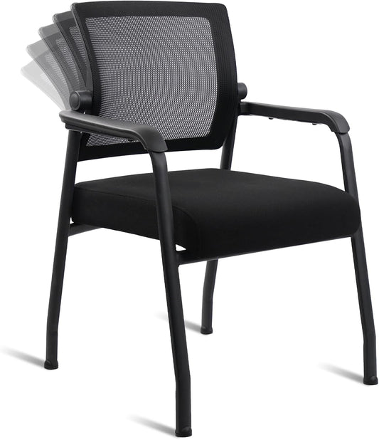 Desk Chair No Wheels with Adjustable Mesh Backrest, Arm Chair with Ergonomic Lumbar Support and Thickened Seats Cushion, Waiting Room Chairs for Office School Church Guest Reception