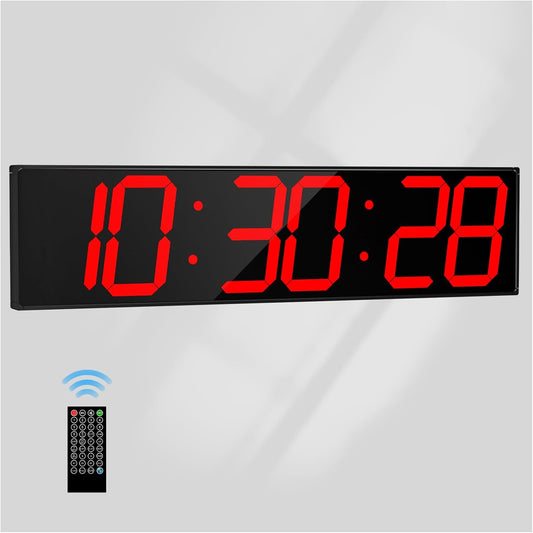 Digital Wall Clock with Large Display, 28.4‘’LED 6-Digit Large Clock with Adjustable Brightness, Multifunction Gym Clock with Countdown,Stopwatch and Workout Interval Timing (Red)