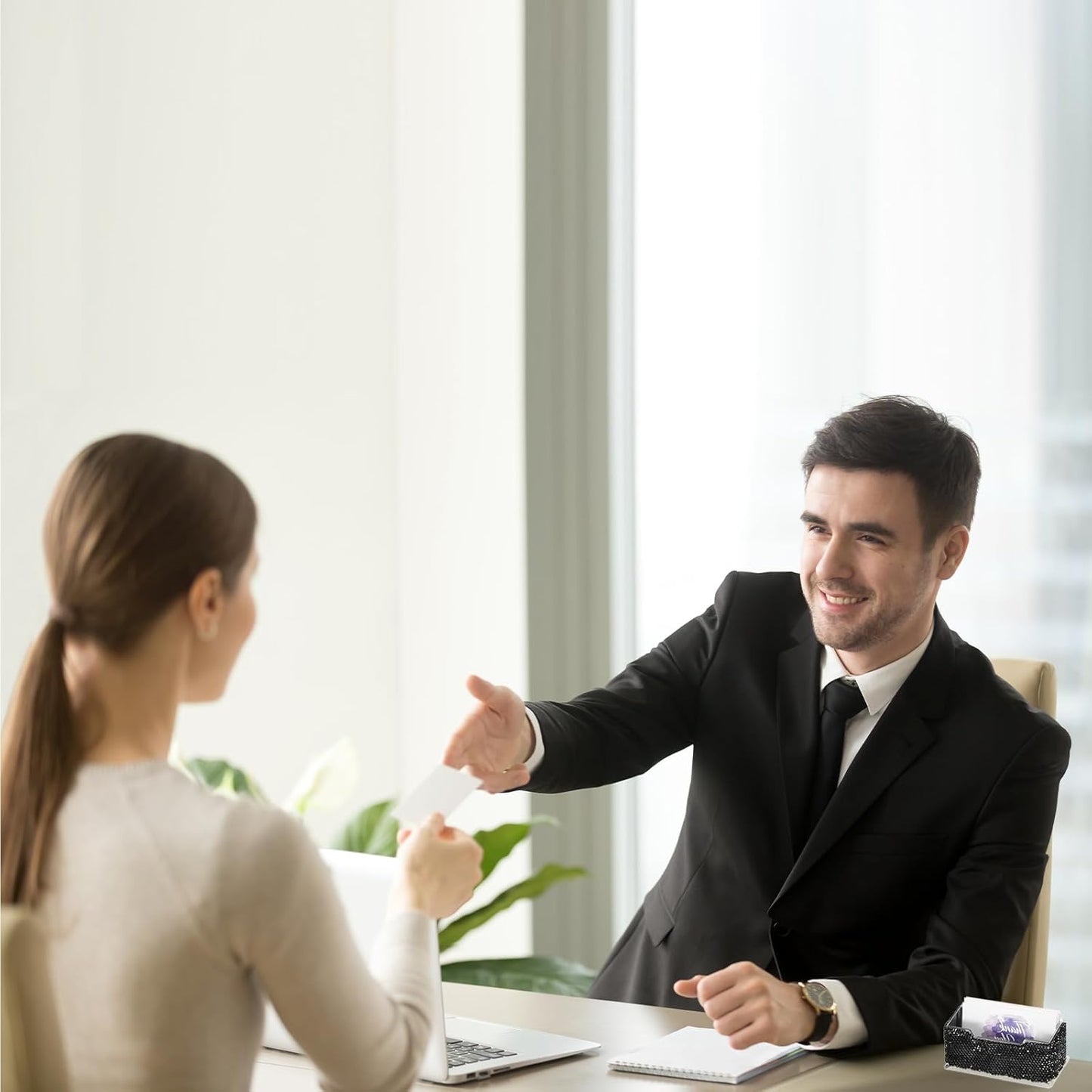 PATIKIL Rhinestone Business Card Holder, Crystal Business Card Holders Bling Business Card Organizer Display Stand for Desktop Desk Office Exhibition, Black