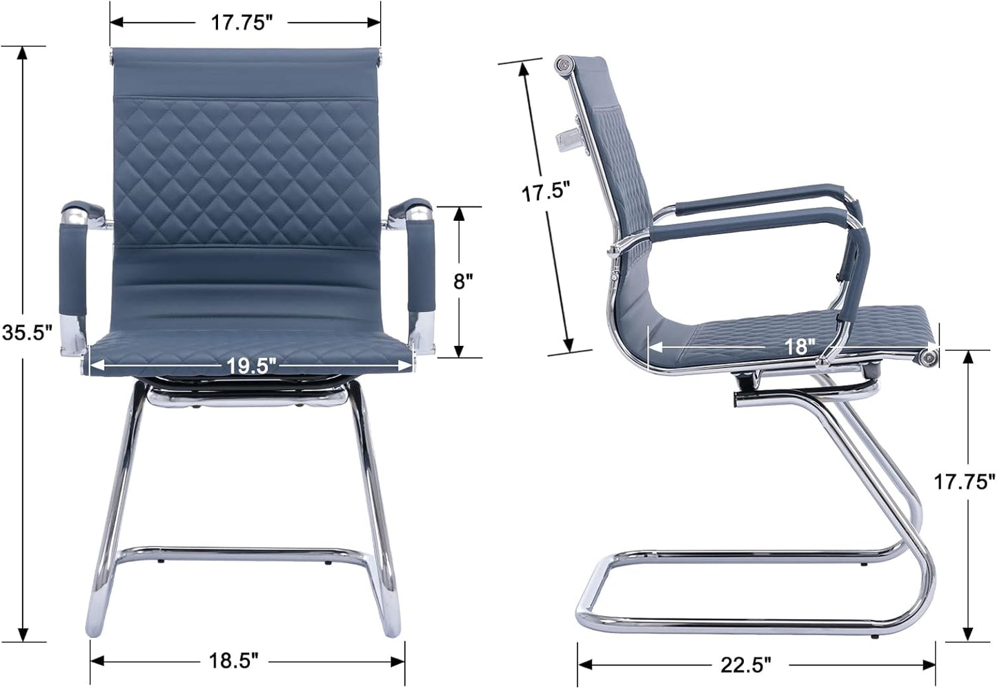 Office Guest Chairs Reception Chairs Waiting Room Chairs Set of 2 Conference Room Chair with Mid Back, Modern PU Leather Desk Chairs, Navy