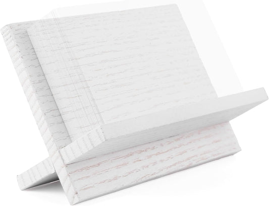 White Wood Business Card Holder Desk - Desktop Card Stand, Holders for Business Cards, Wooden Business Card Holder for Office Desk or Cafe, Bar & Restaurant Counter