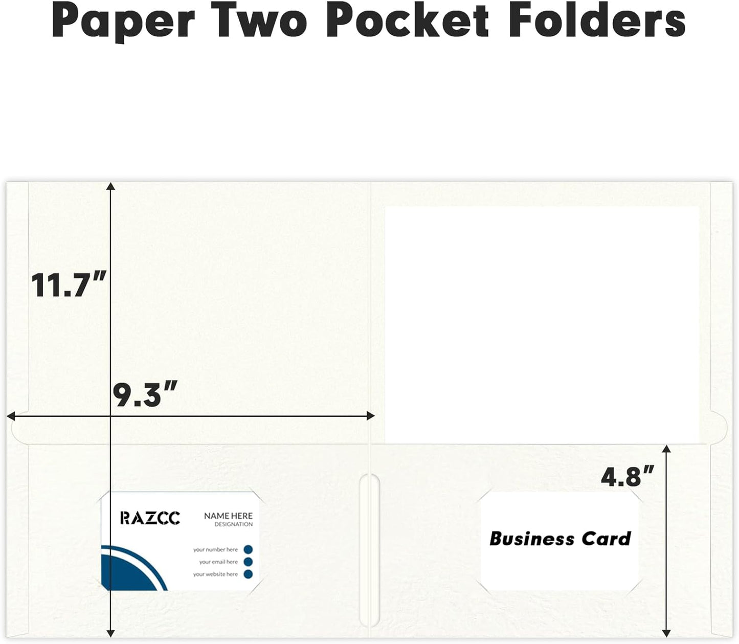 Two Pocket Folders, RAZCC 50 Pack 2 Pocket Folders Fit Letter Size Paper, Paper Folders with Pockets for School Office Business Home (White)